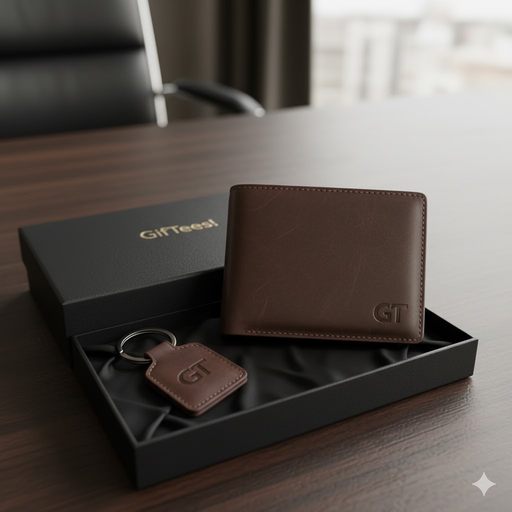 Leather wallet keychain combo